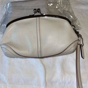 Coach Ivory Leather Kiss-Lock Wristlet